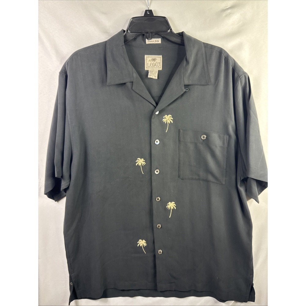 Luau Finest Silk Palm Tree Embroidered Back Mens  Limited Edition Short Sleeve L